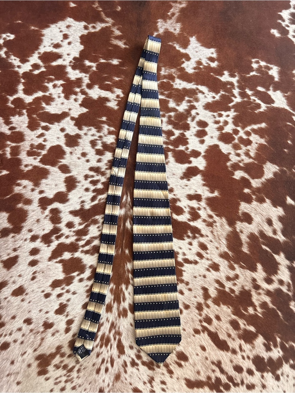 Bergamo new York Striped Navy and Cream Men's 100% Silk Tie